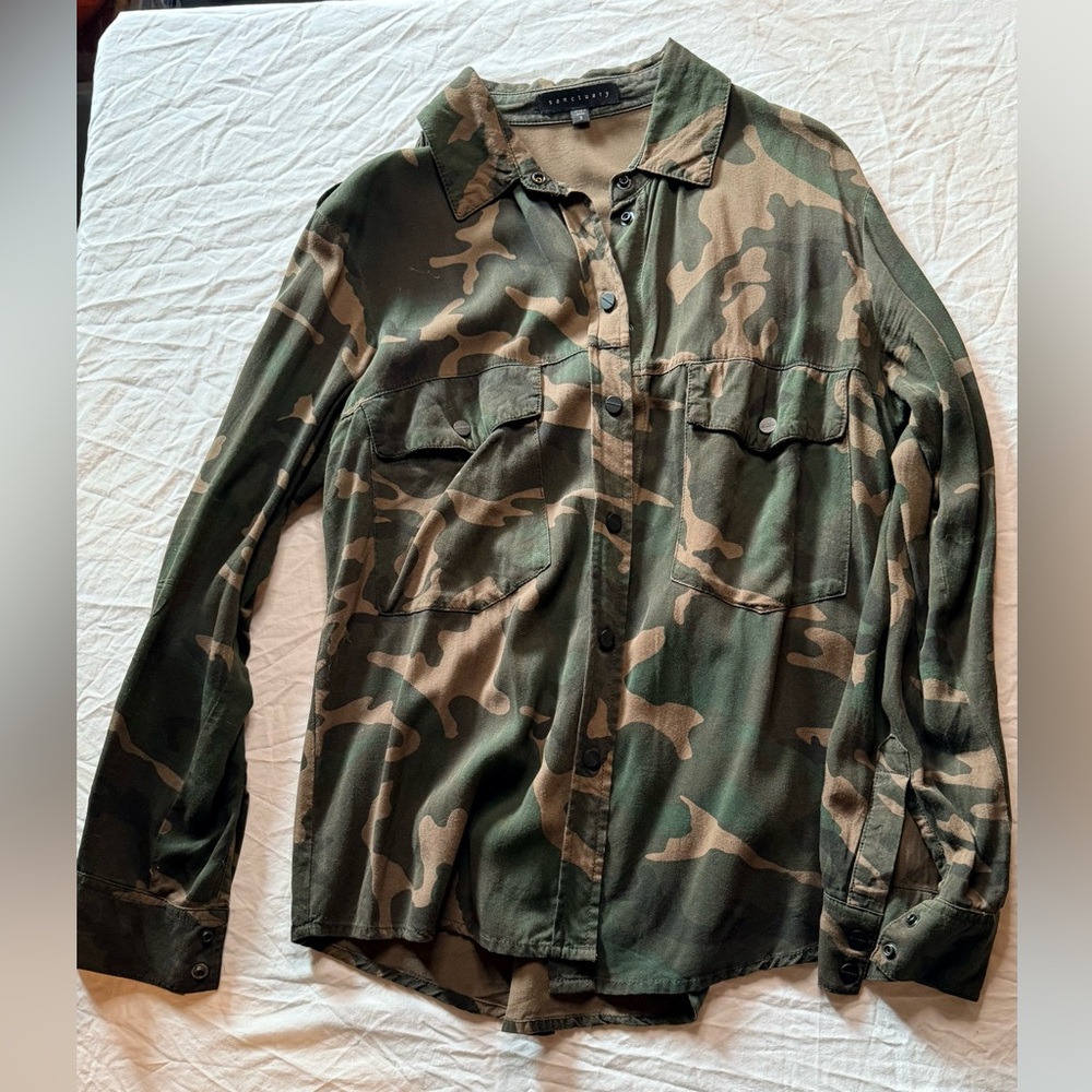 Sanctuary Green Camo Button Down Shirt